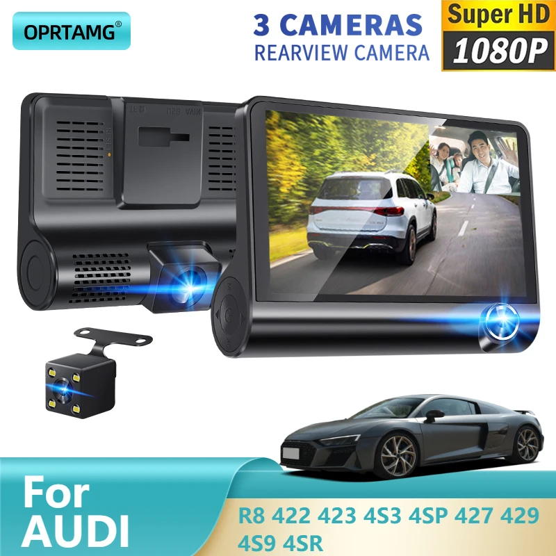 

OPRTAMG Car DVR 3 Cameras Lens 4.0 Inch 1080P Dash Cam For AUDI R8 422 423 4S3 4SP 427 429 4S9 4SR 1994 1995 1996 1997 1998-2022
