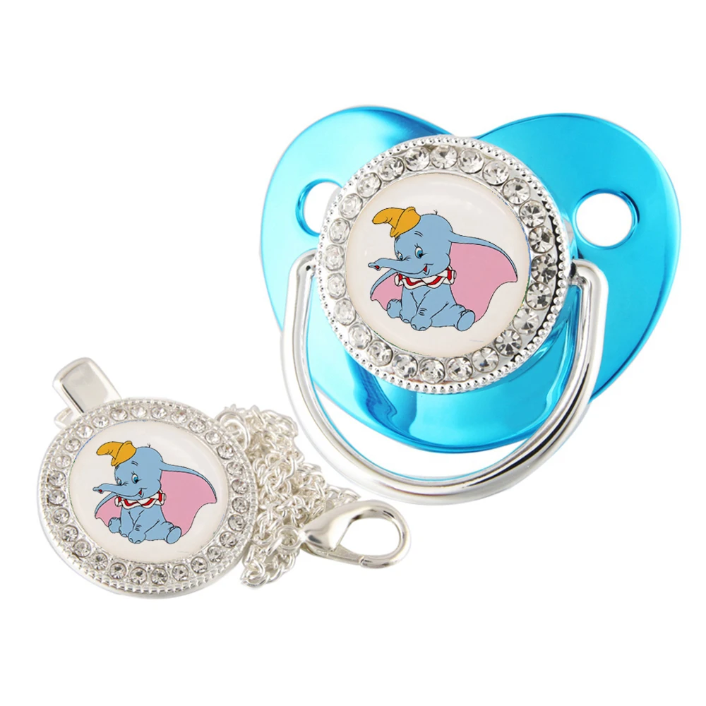 

Disney Dumbo Baby Pacifier With Chain Clip Food Grade Silicone Infant Dummy Nipple Bling Rhinestones Newborn Soother Unique Gift