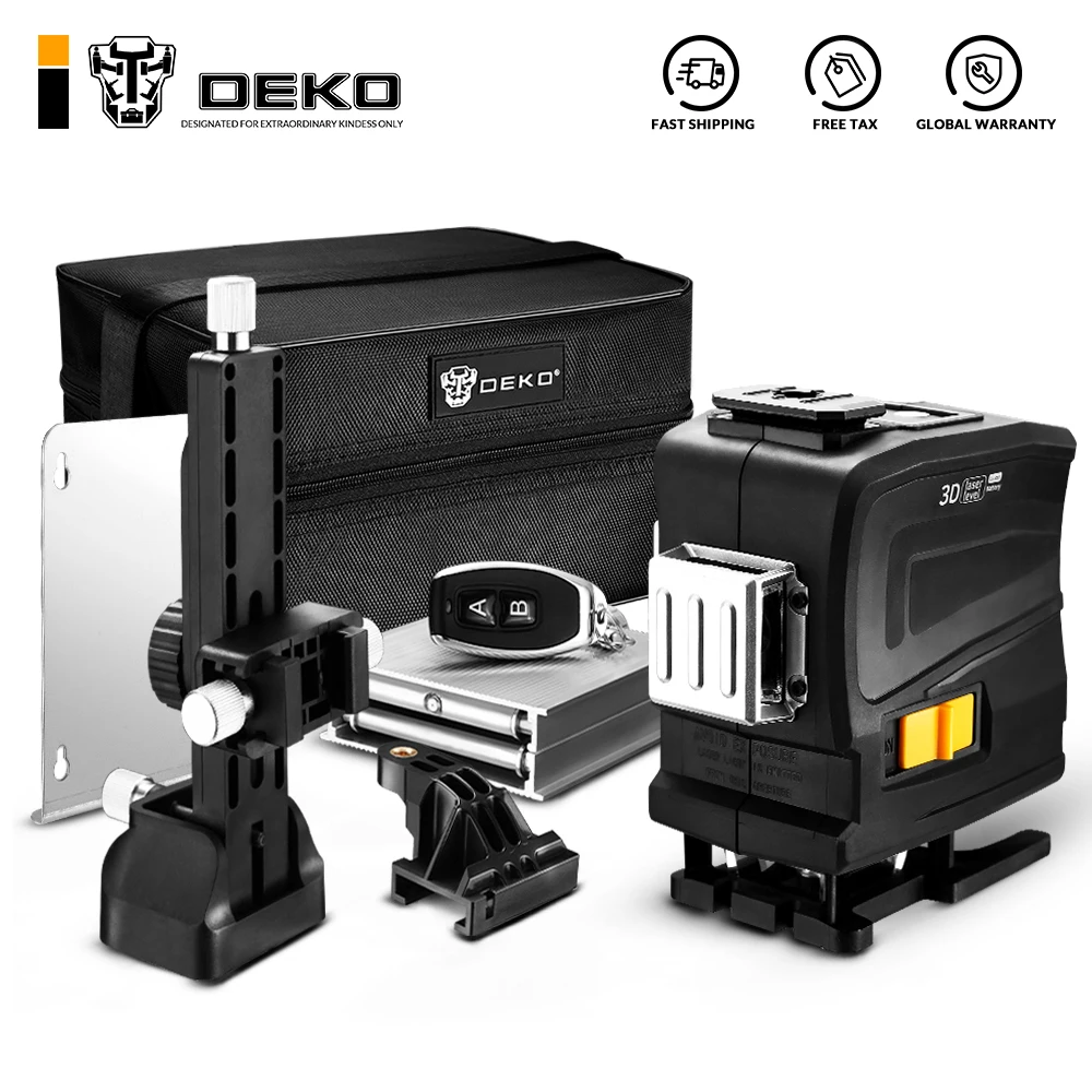 

DEKO NEW 3D 12 Lines Laser Level with Remote Control Green Horizontal&Vertical Lines Self-Leveling High-Precision