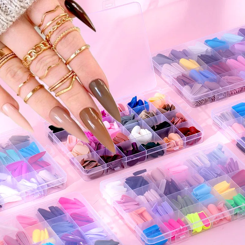 

576pcs False Nails Tips Mixed Colors Acrylic Press on Nails Short Coffin Almond Nails Full Cover Fake Nails Artificial Nail Set