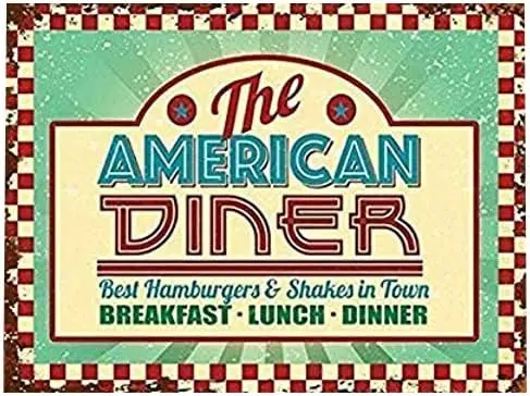 Дайнер. Rodsde Cfe 50's 60's Dnner Sgn Retro Metl Wll Decor 8X12 nch