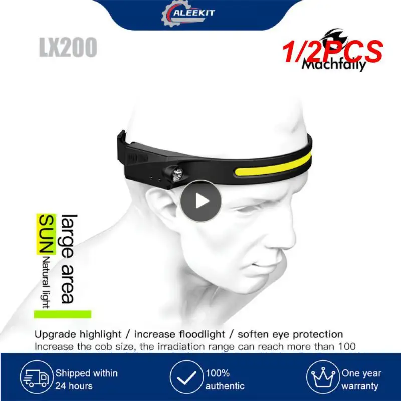 

1/2PCS 1-Sensor Headlamp COB LED Head Lamp Flashlight USB Rechargeable Head IPX4 Waterproof Head Light With Built-in