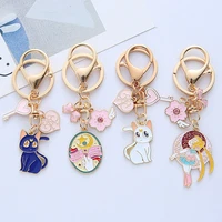 new cute girls keychain jewelry accessories fashionable cat cherry blossom wand keychain pendant sweet alloy car key ring gift