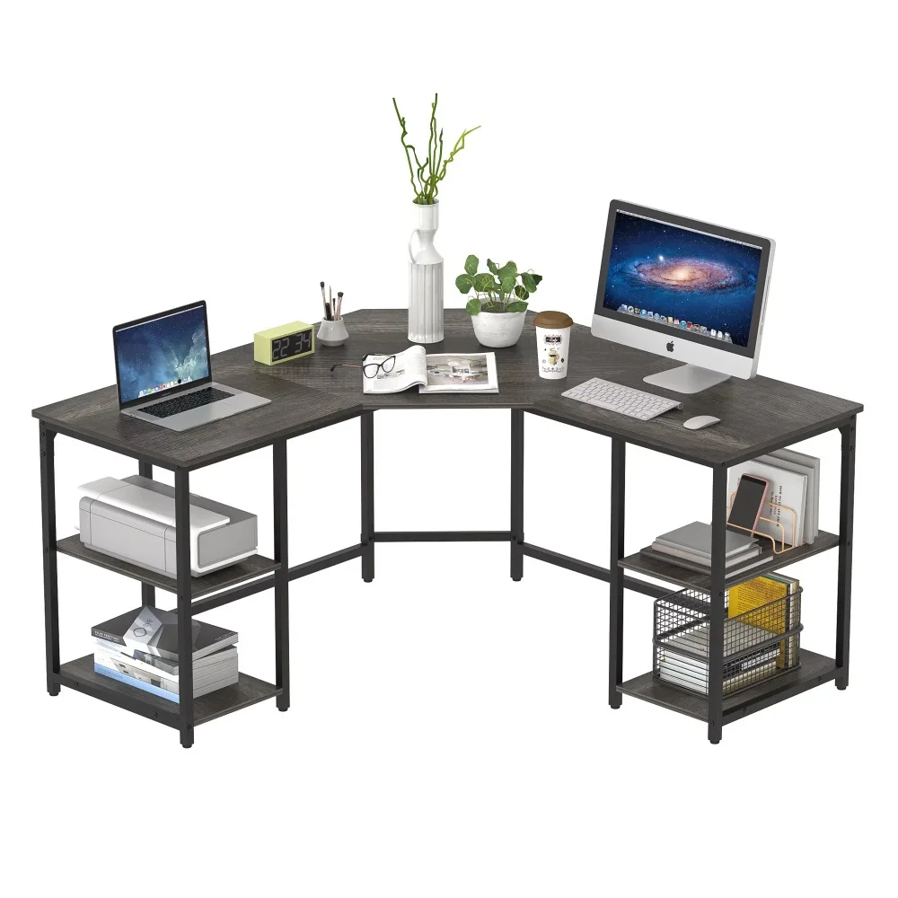 

Yoneston L-Shaped Desk with Double Shelves, Large Computer Corner Desk Home Office Workstati - Boak