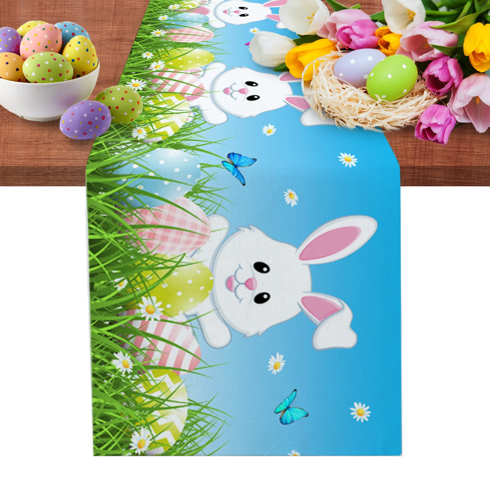 

Easter Bunny Easter Egg Butterfly Flower Table Runner Modern Tablecloths Home Wedding Decor Dining Table Runner Easter Decor