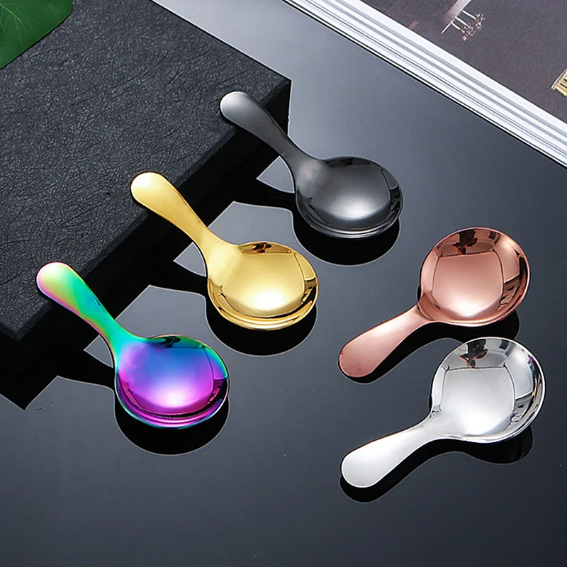 

304Stainless Steel Short Handle Round Head Spoon Creative Iced Cream Spoon Dessert Spoon Spice Scoop Gift Cutlery