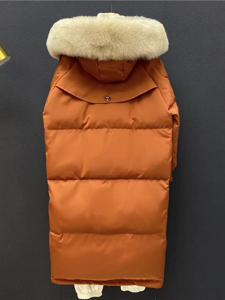 Women Long Down Jacket New Casual Style Fox Fur Collar White Duck Down Jackets Autumn Winter Coats And Parkas Female Outwear