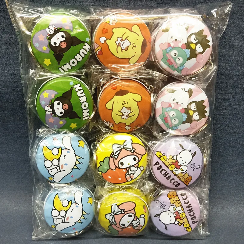 12 шт. Sanrio Kuromi Cinnamoroll мультяшная круглая коробка для хранения Брелок Подвеска