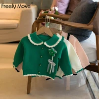 freely move 2022 autumn toddlers girls flower knitted sweaters patchwork lace korean style baby kids cardigan sweater coats