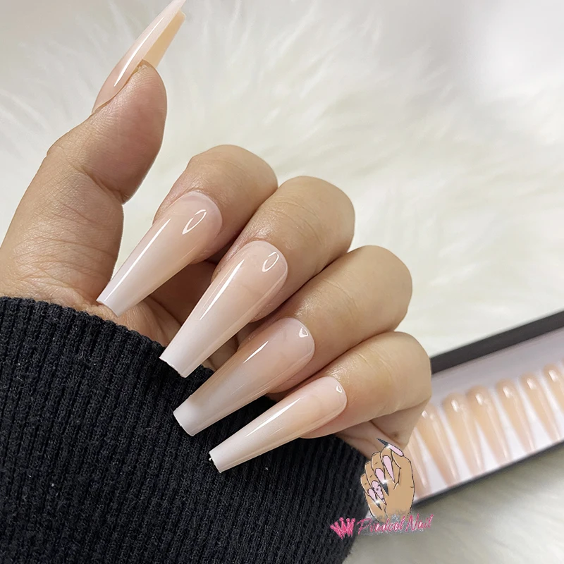 

24pcs/box Baby Boomer False Nails Full Cover Medium Long Size Acrylic Nail Tips Art Press Stick on Nails