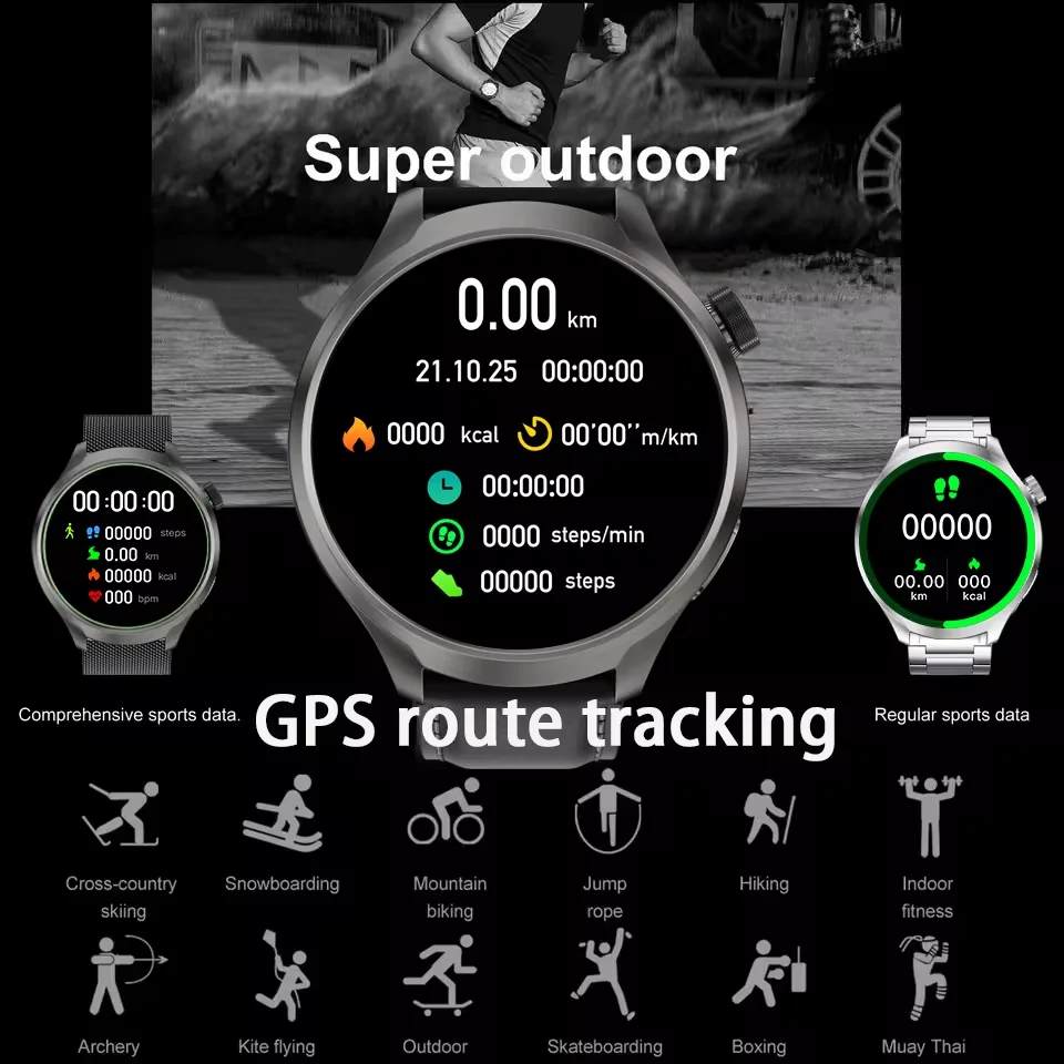 Смарт-часы мужские для спорта на открытом воздухе с GPS и экраном AMOLED 1 85 дюйма