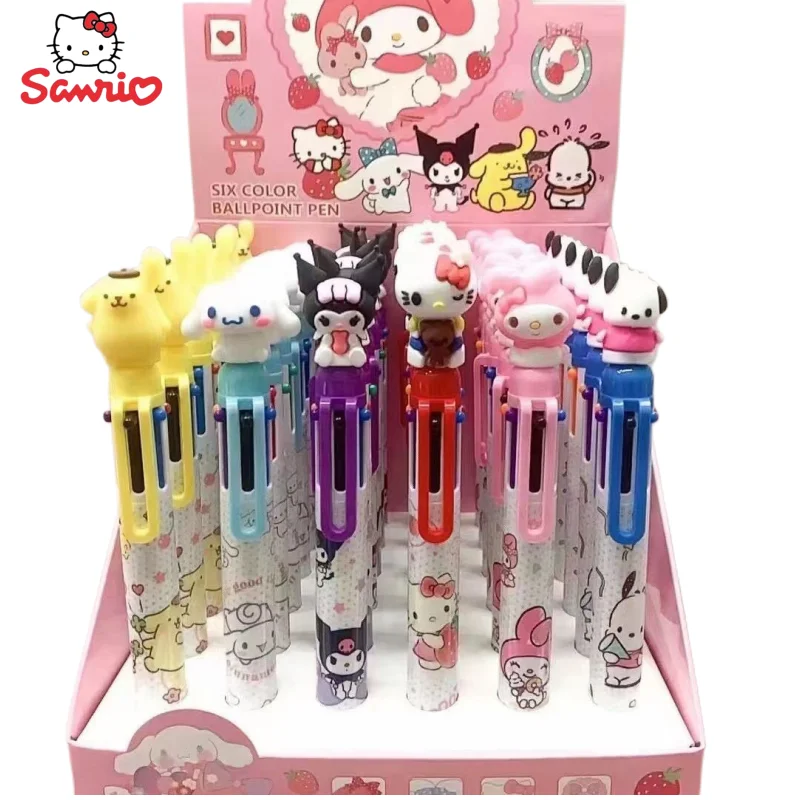 

Sanrio Anime Peripheral Kawaii Cartoon Cute Kulomi Hello Kitty 6 Color Ballpoint Pen Creative Color Cartoon Pen Gift Wholesale