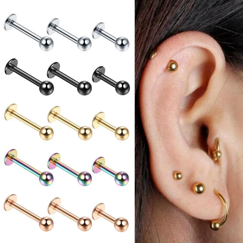 

5pcs/lot Steel 16G Tragus Helix Bar 3mm Ball Labret Lip Bar Rings Stud Cartilage Ear Piercings Body Jewelry for Women Men