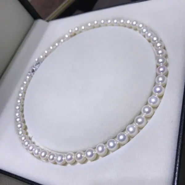 Ожерелье из белого золота AAAA с круглым жемчугом 9-10 мм Южного моря 18 дюймов