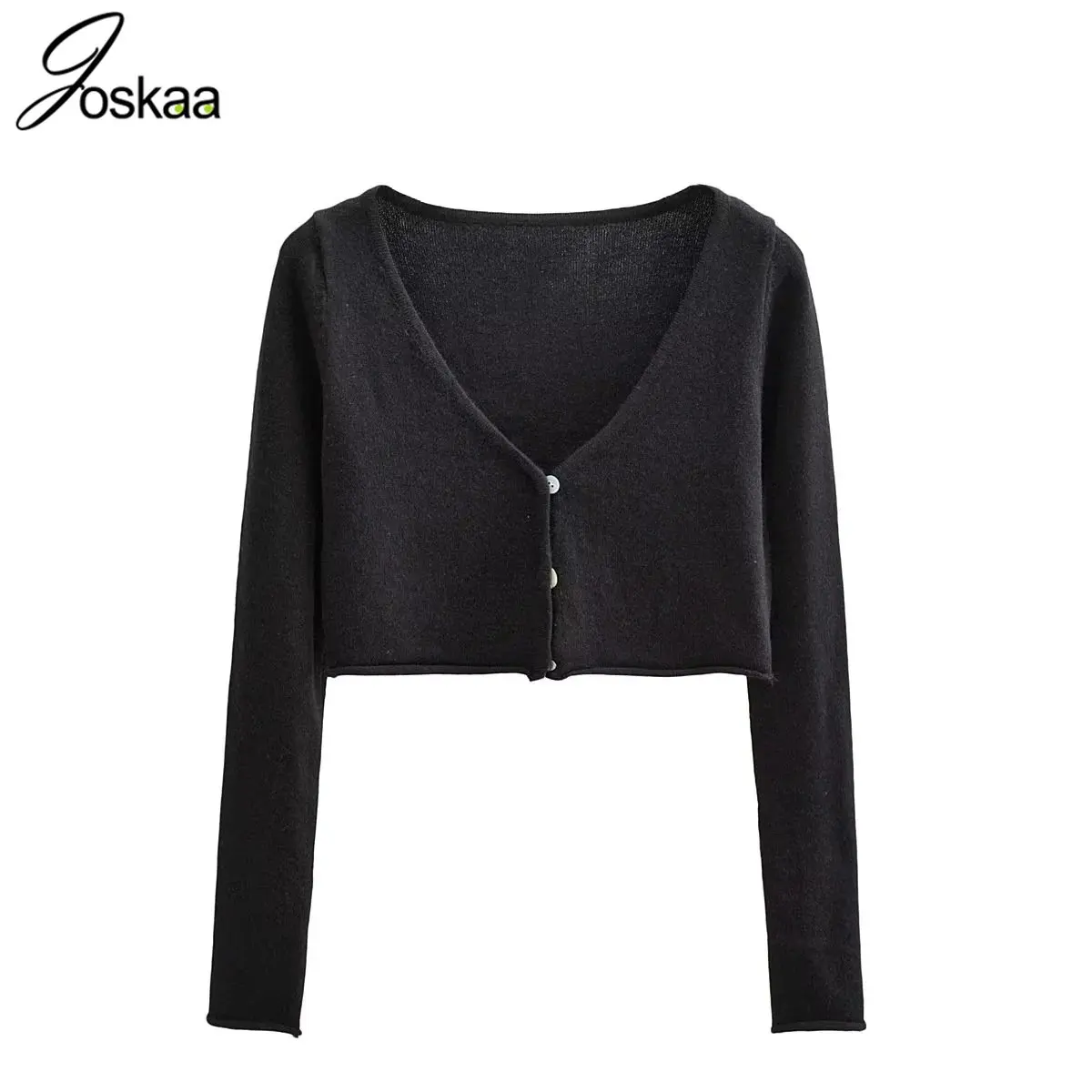 

Joskaa Solid Knitted Sweater Women Fashion V-neck Long Sleeve Single Breasted Slim Pullovers Winter 2022 Crop Top Streetwear