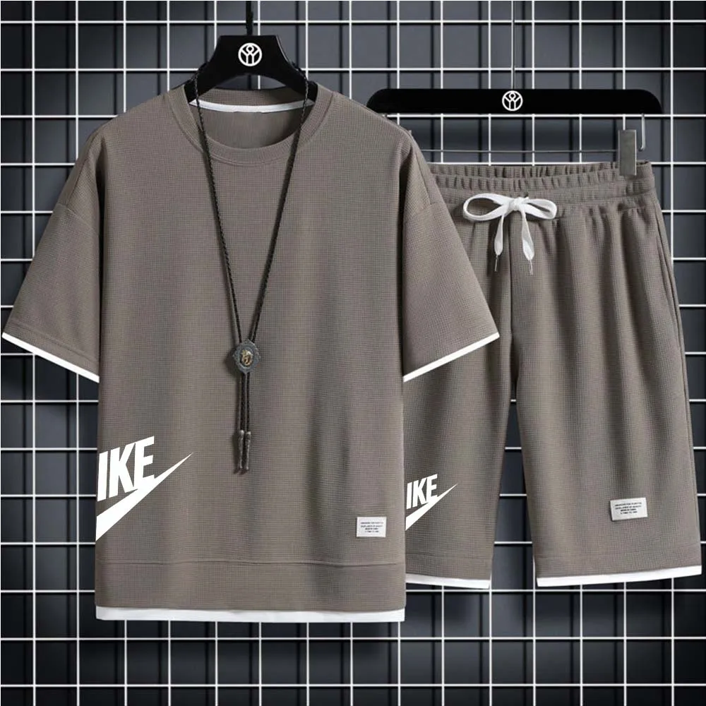 Summer Men's Sets Fashion Korean Tracksuit Men Short Sleeve T Shirts Sport Shorts Men Casual Men Clothing Linen Fabric