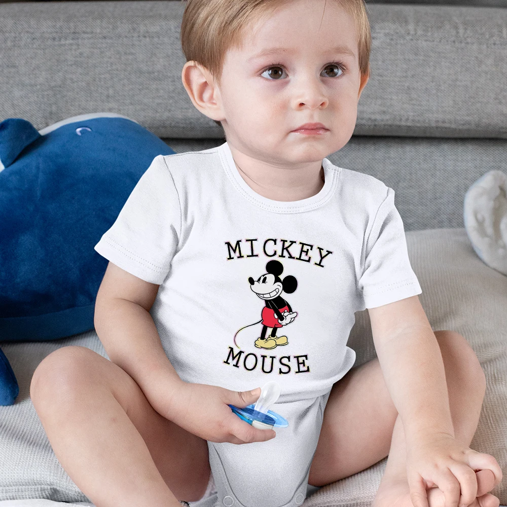 

Funny Mickey Mouse Print Disney Baby Onesie Short Sleeve Kawaii Cartoon Pattern Unisex Girl Romper 0-24M Size Summer New Clothes