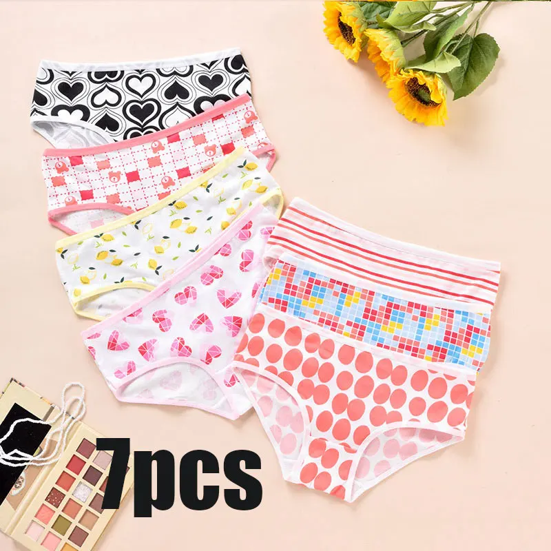 

SVOKOR 7PCS/Set Mid-waist Comfortable Soft Antibacterial Bag Buttock Skin-friendly Quick Dry Panties Cute Print Women's Briefs