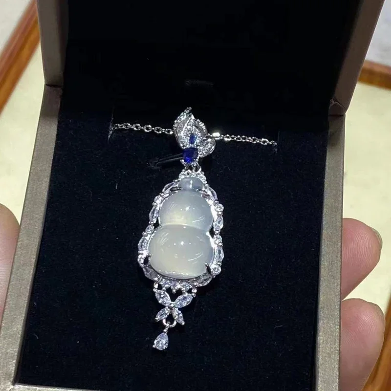 Высокий ледяной белый халцедон тыква кулон натуральный нефрит ожерелье