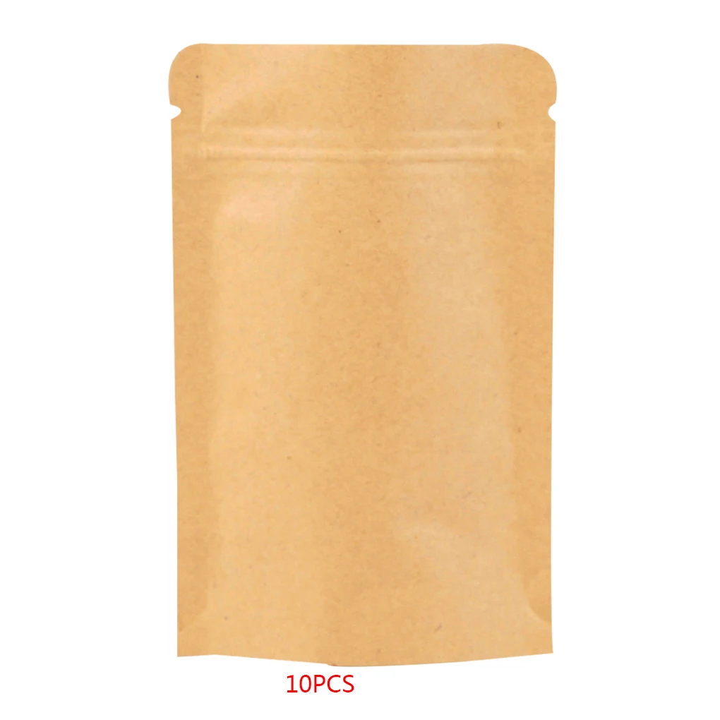 

10pcs Resealable Zip Lock Solid Color Kraft Paper Foil Bag Stand Up Heat Seal Food Grade Pouch