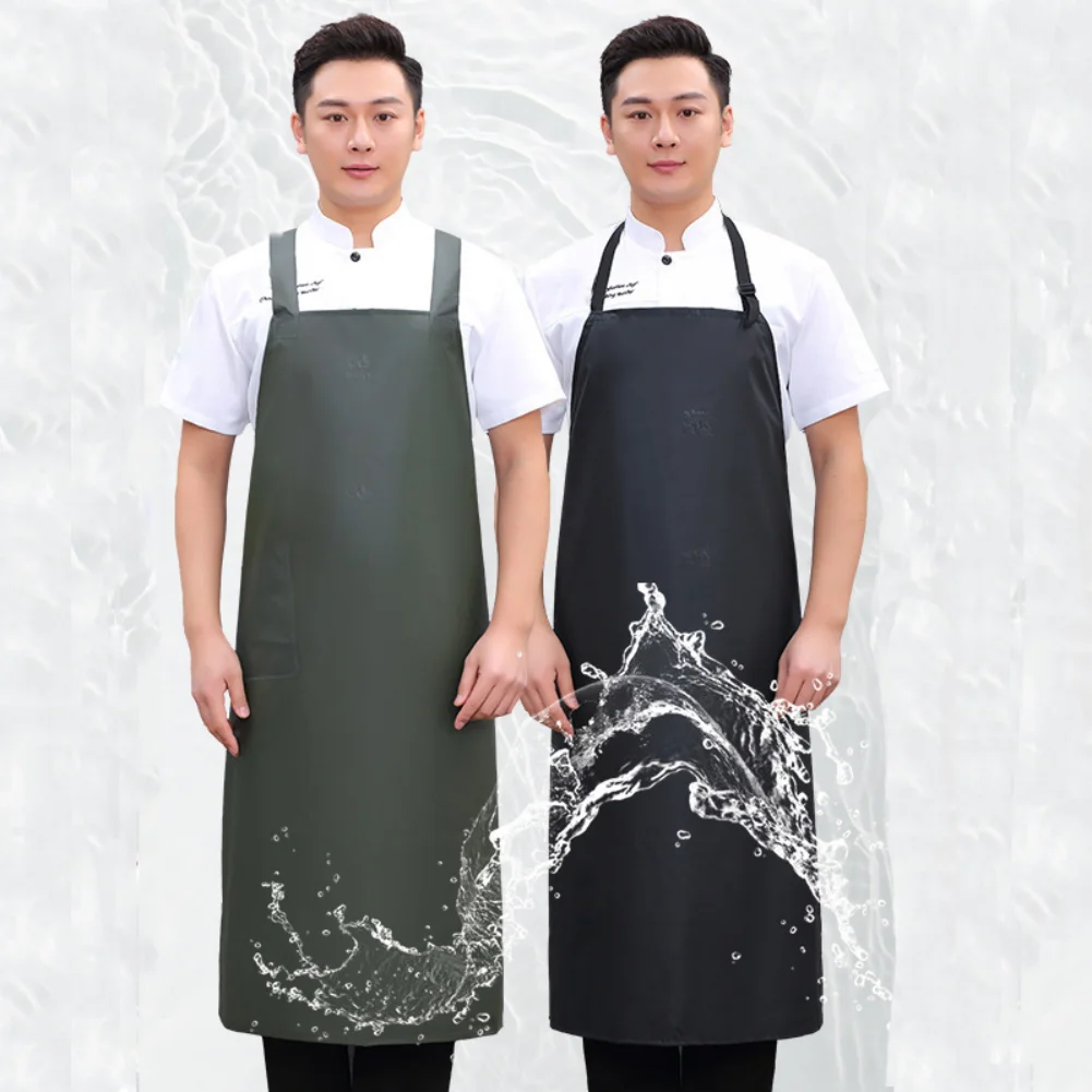 

Однотонный водонепроницаемый фартук, кухонный длинный маслостойкий фартук с талией для пищевых фабрик, водонепроницаемый фартук для рисов...