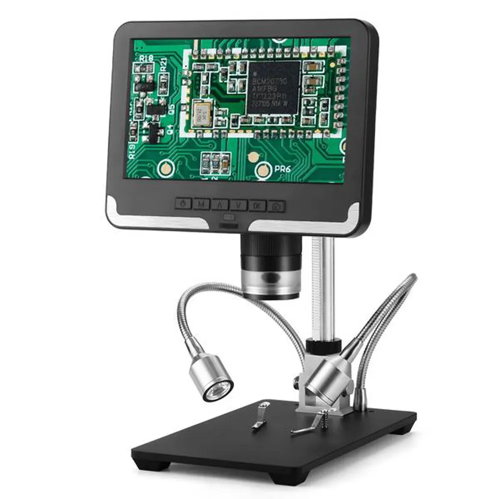 

7 Inch LCD Screen 1080P Microscope Black Color Body With Dual Gooseneck LED Lights
