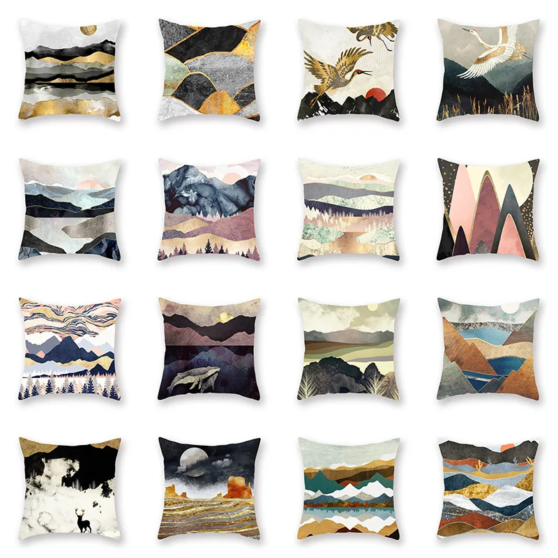 

45x45cm Watercolor Vintage Landscape Square Cushion Cover Coconut Grove Sunset Scenery Print Pillowcase Home Decor Pillow Cover