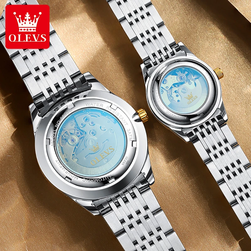 OLEVS 2022 New Waterproof Steel Band Mechanical Watches Casual Fashion Couple Watch Luminous Hand Week Calendar Display 6666