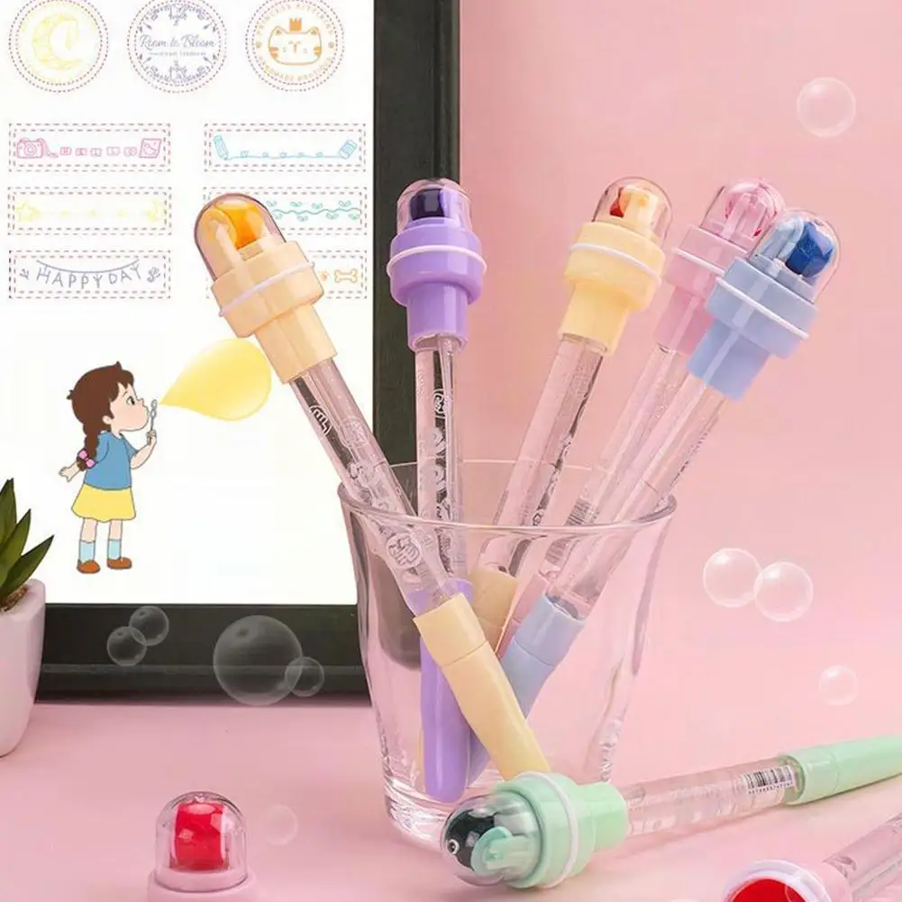 

1PC Cute Bubble Ballpoint Pen Multifunct 4 In 1 Children's Roller School Pen Stationery Cartoon Creative Bubble Stamp Blowi L9G5