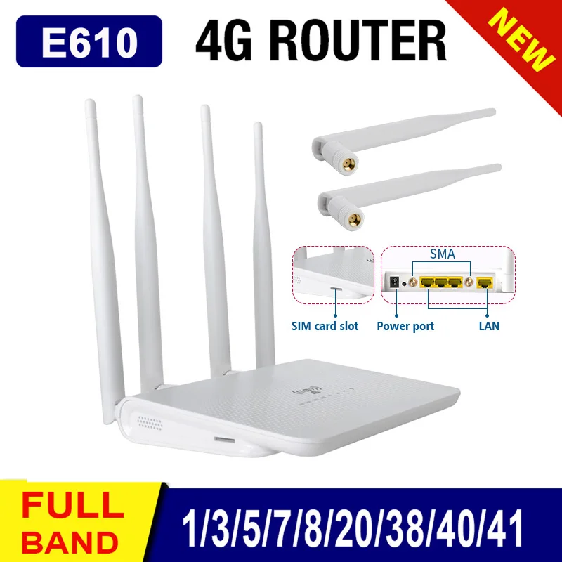 

Europe Africa Unlock Wireless Computers Networking 300Mbps FDD TDD CPE LTE Sim Card Modem 4g Wifi Router SMA External Antennas