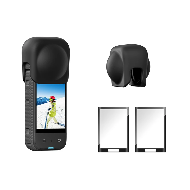 

Panorama Camera Silicone Lens Protector Cover & Screen Tempered Glass Protective Film Set For lnsta360 X3 Accessories