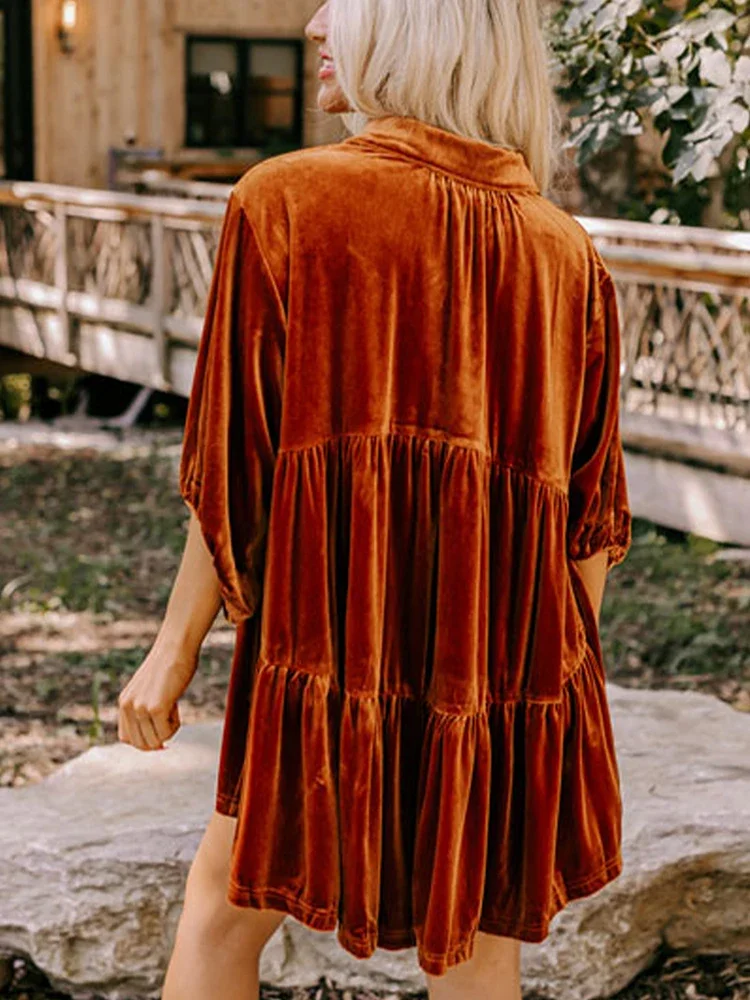 2024 свободная повседневная бархатная блузка в стиле бохо рубашка весна-лето рукав