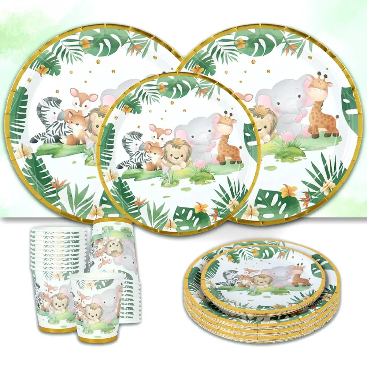 

Jungle Safari Animal Disposable Tableware Happy Birthday Party Decoration Kids Boy Baby shower One 1st birthday Party Decor