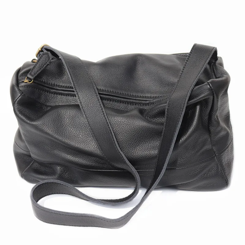 Luxury Women Soft Skin Crossbody Bag Simple Slouchy Casual Shoulder Purse Wide Strap Shopper Female 100% Genuine Leather Handbag