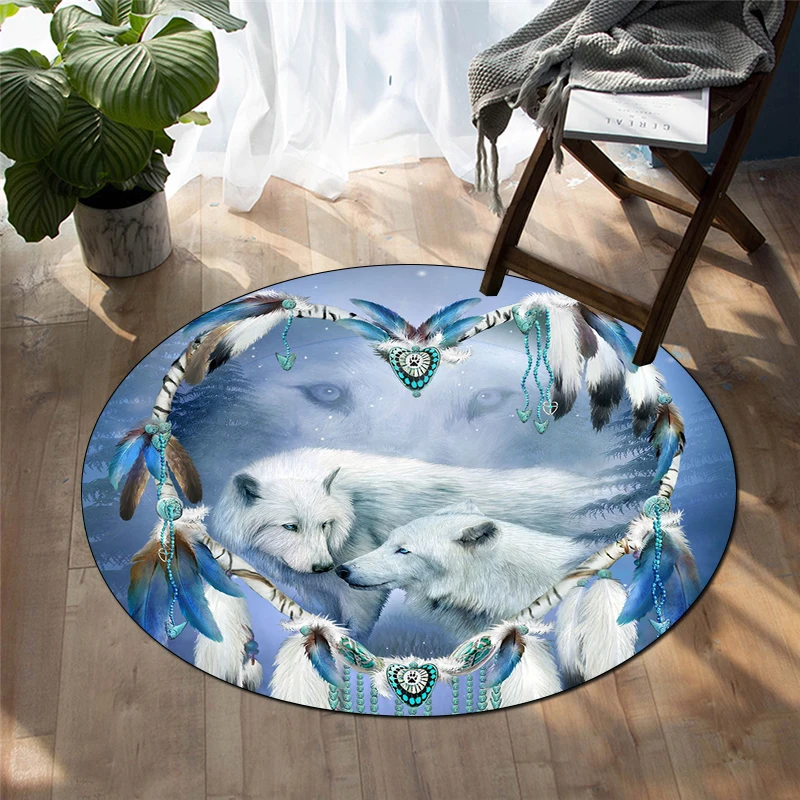 3D cartoon wolf round carpet Picnic yoga floor mat living roompet mat room decor Picnic mat floor mat area rugs for bedroom