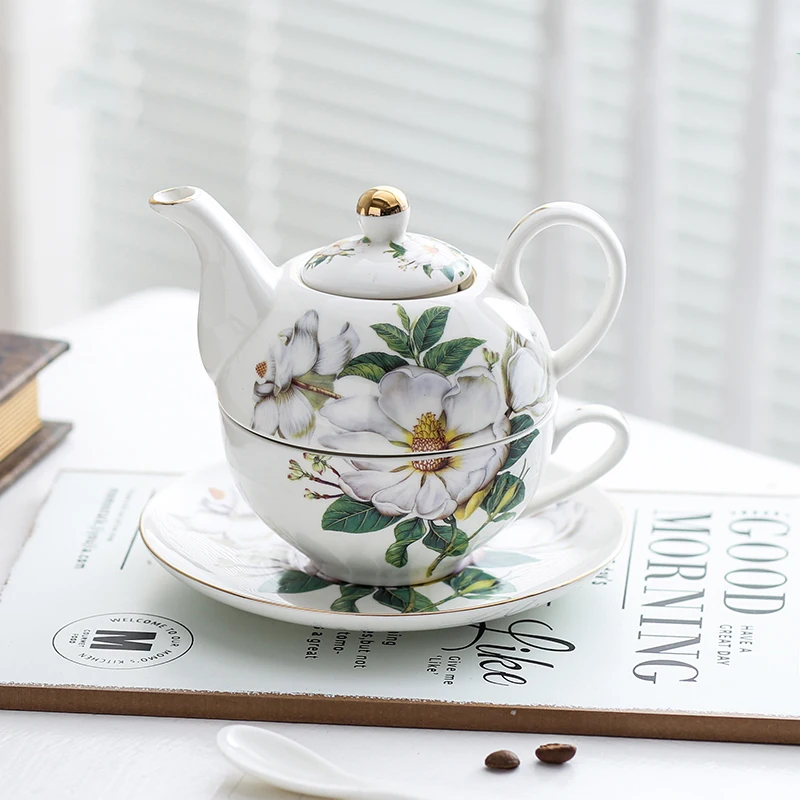 Ceramic flower tea pot English flower single pot luxury huazi mother pot office Vintage cup dish afternoon flower tea set