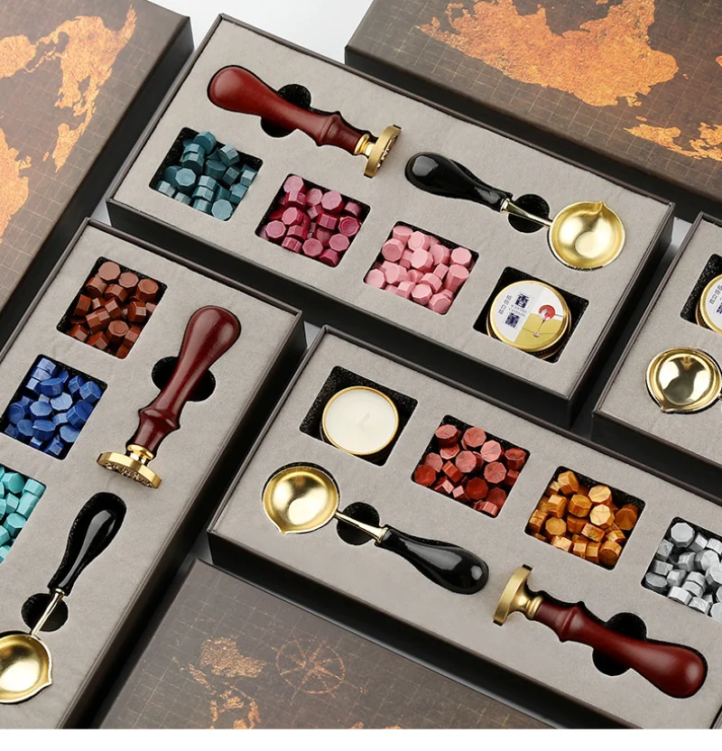 

Sealing Wax Seal Map Gift Box Set Detachable Stamp Spoon Set Sealing Beads Retro Wax Seal Wedding Packaging Gift Set