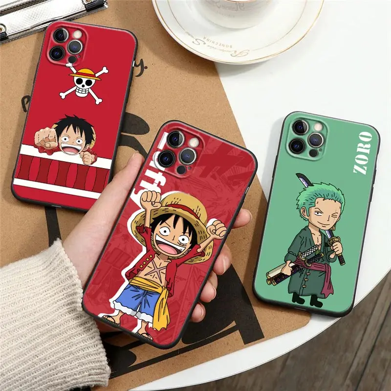 

ONE PIECE Black Coque Silicone Phone Case for IPhone 12 11 13 Pro Max XS XR X 8 7 Plus SE Cover Cartoon Anime Luffy Zoro Fundas