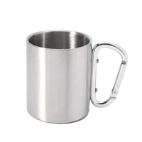 220ml mug stainless steel cup with carabiner hook handle double wall rust proof portable camping cups drinkking cup for picnic
