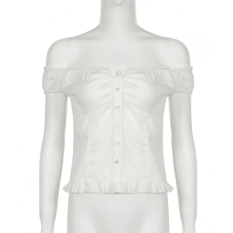 Французская женская кружевная рубашка с пузырьковым рукавом