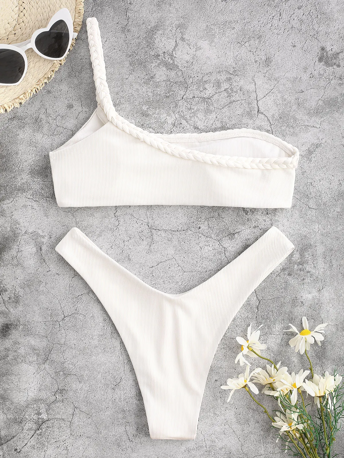 Женский купальник-Бикини на одно плечо в рубчик |