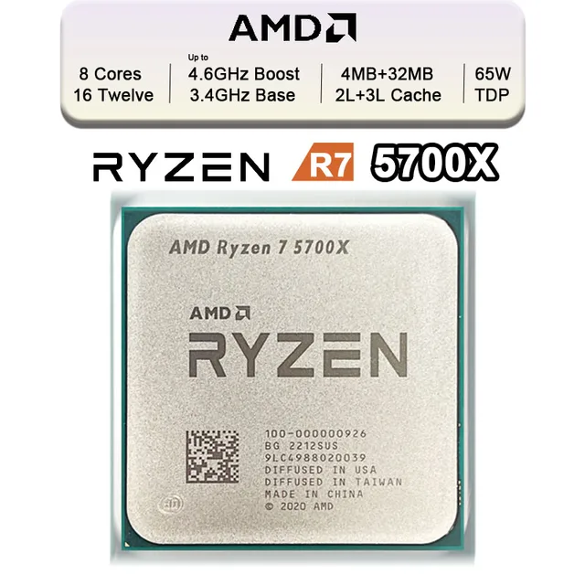 AMD Ryzen 7 5700X R7 5700X 3.4 GHz Eight-Core 16-Thread CPU Processor 7NM L3=32M 100-000000926 Socket AM4 New but without cooler 3