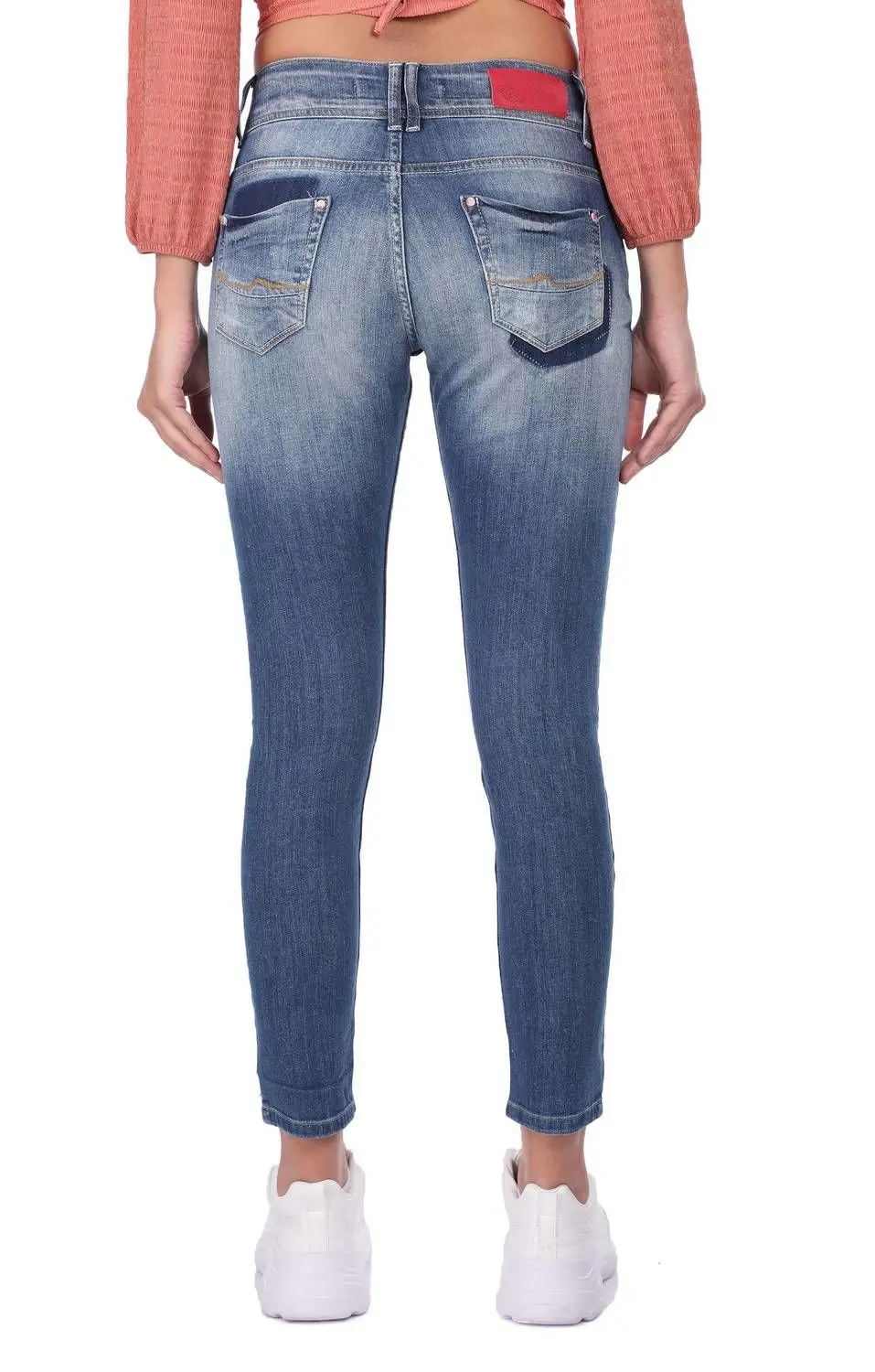 

Blue White Womens Patterned Baggy Jean Trousers