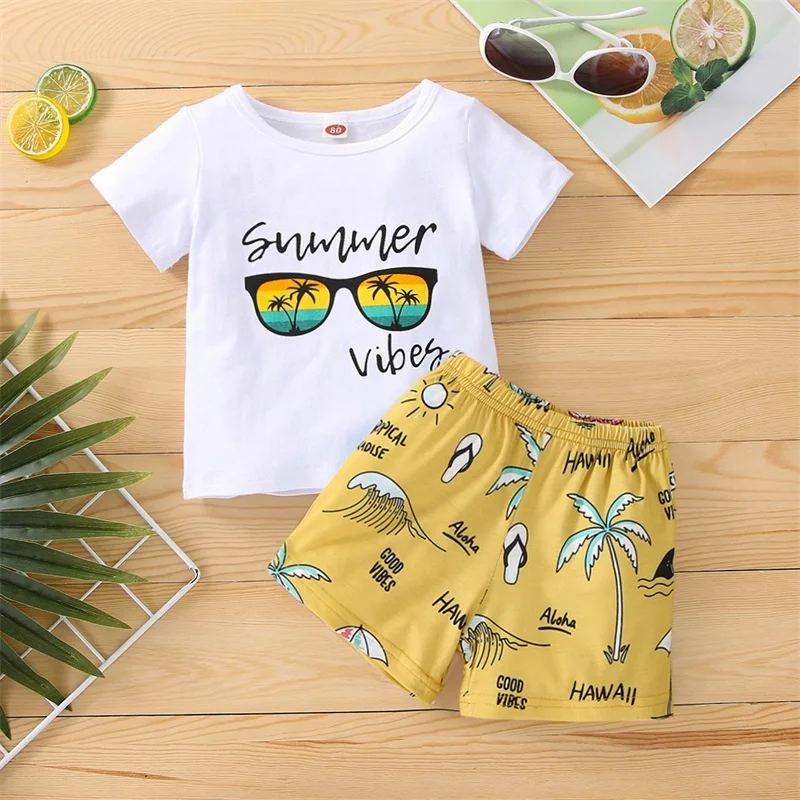 Комплект летней одежды для малышей футболка с круглым вырезом коротким рукавом и