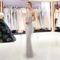 toast gowns hanging neck banquet ladies 2022 new tassel sequin host fishtail long slim dress robe de soiree grand taille