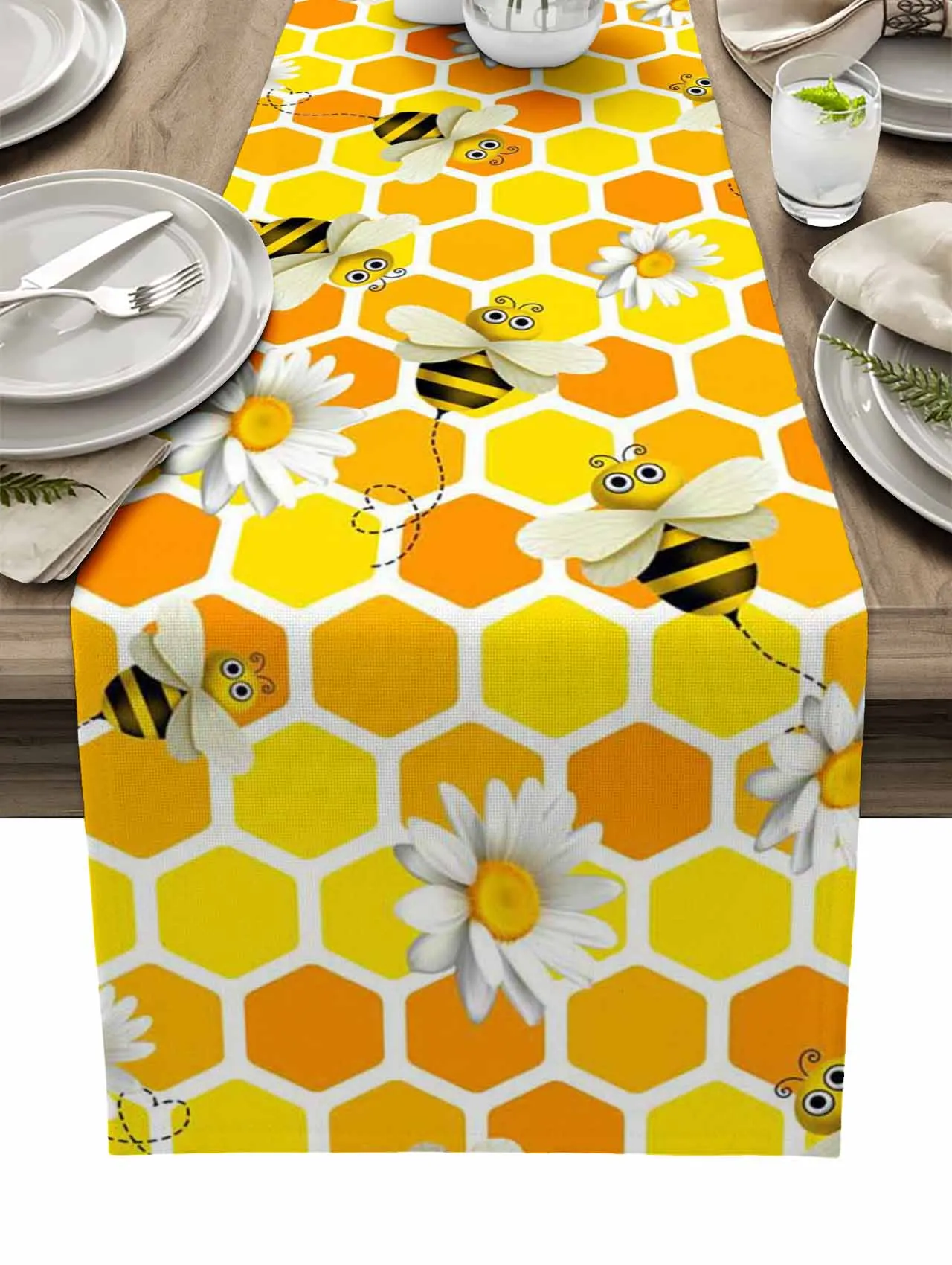 

Spring Bee Daisy Honeycomb Texture Table Runner Modern Tablecloths Home Wedding Decor Dining Table Runner Kitchen Decorations