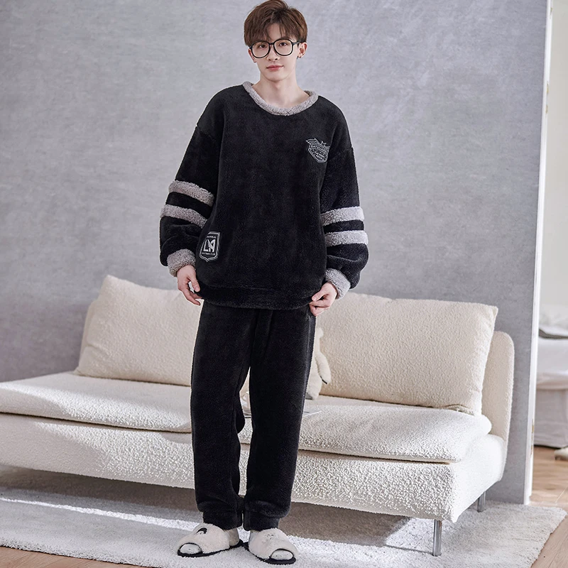 FUNISHI Winter Pajamas Flannel Plus Size 4XL Men Sleepwear Coral Fleece Pajama Set Loose Version Inspissate Pullover Nightgown