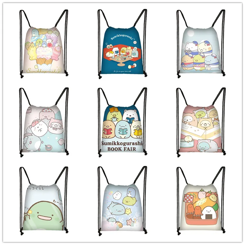 

Милый мультяшный рюкзак Sumikkogurashi, Студенческая сумка для хранения на шнурке, уличный портативный детский рюкзак на шнурке