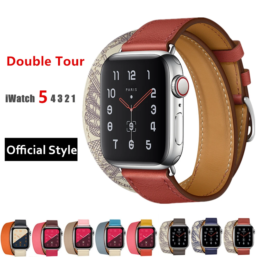 

Leather Strap For Apple Watch Band 44mm 40mm 45mm 41mm 38mm 42mm Double Tour Watchband Bracelet IWatch Series 5 4 3 6 SE 7 Band