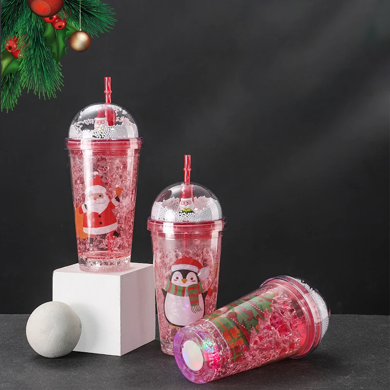 

Plastic Cups with Lid Chrismas Water Bottles Space Cup Cartoon Personality Flash Reusable Juice Coffee Milk Mugs Straw Bottle